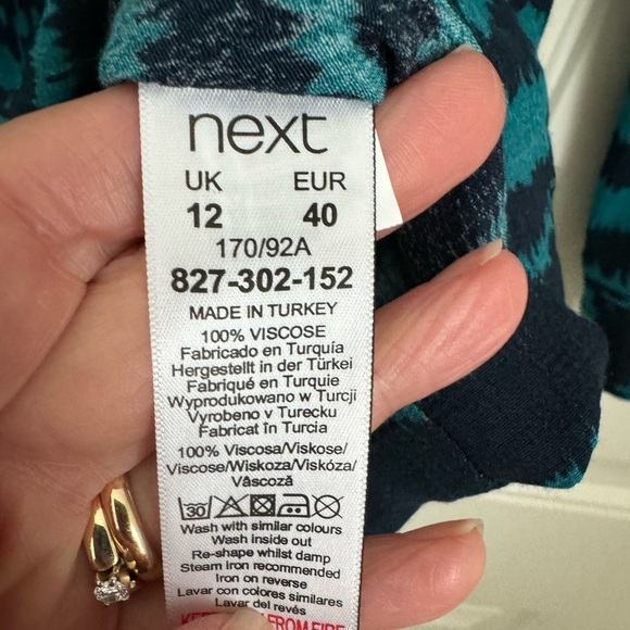 NEXT teal and navy boat neck blouse with button detail. UK 12 (US 8) - Picture 5 of 6